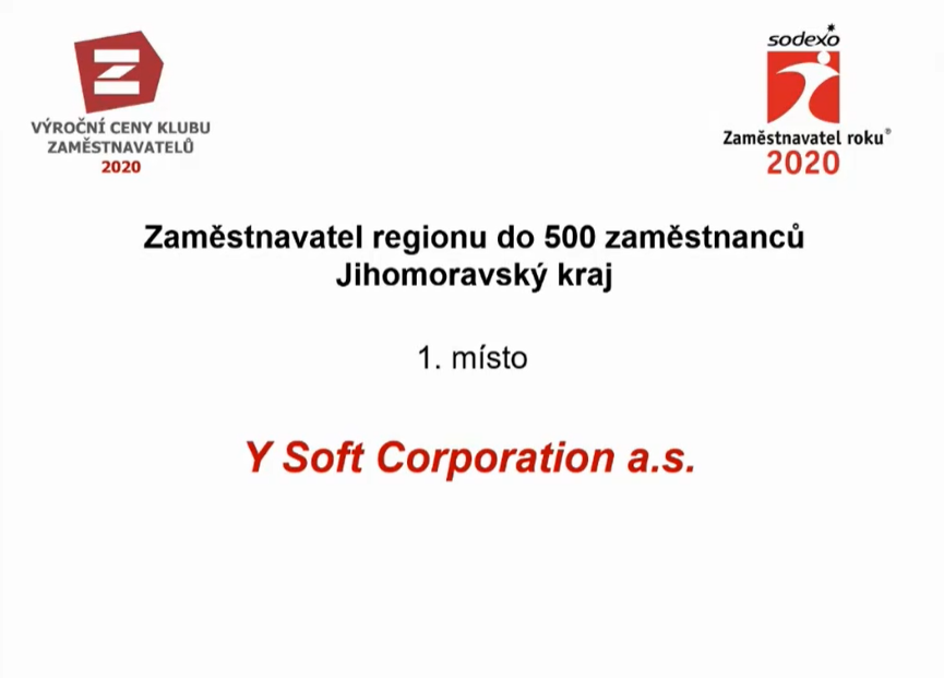 Y Soft zaměstnavatelem roku 2020 v regionu